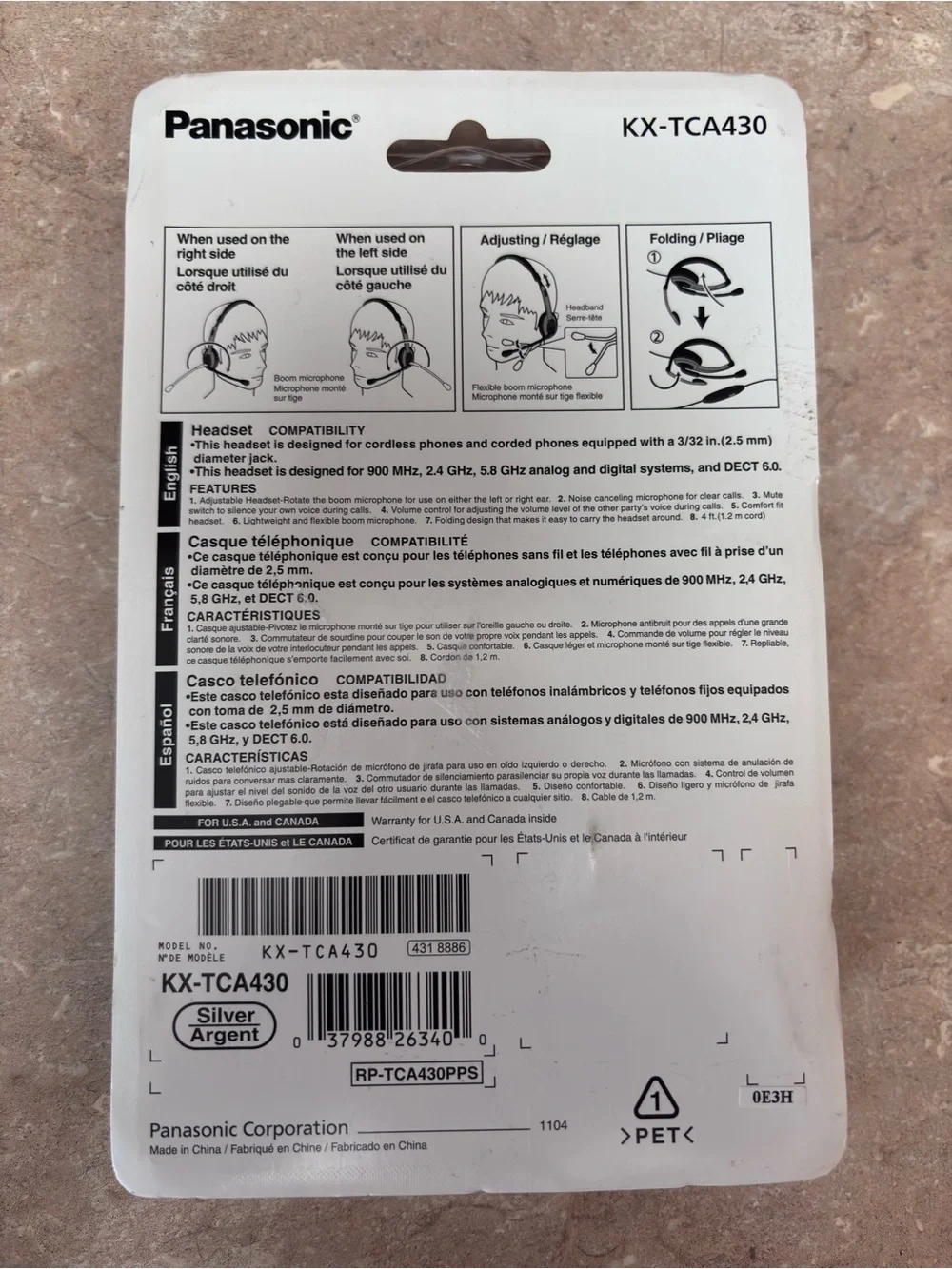NEW Panasonic KX-TCA430 Comfort Fit Over the Head Headset with Flexible Mic